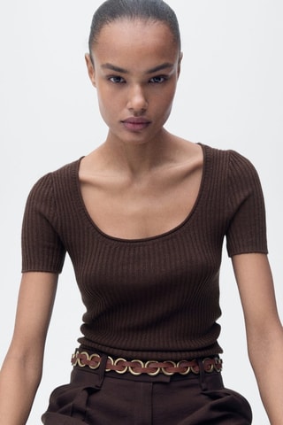 Pull maille lin mélangé - Marron
