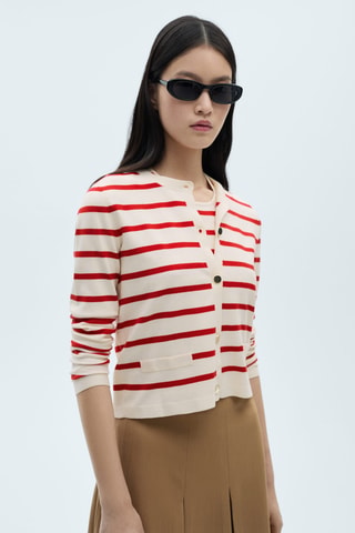 Cardigan maille rayures - Rouge