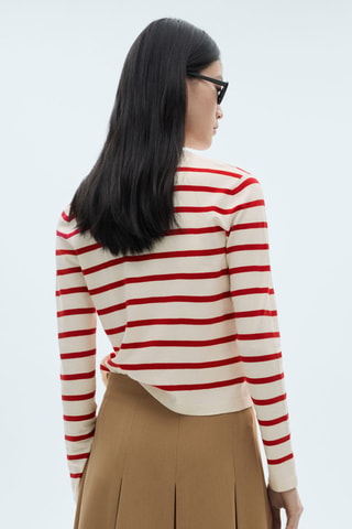 Cardigan maille rayures - Rouge