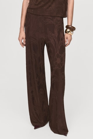 Pantalon jacquard fleuri droit - Marron
