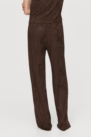 Pantalon jacquard fleuri droit - Marron