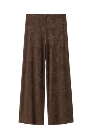 Pantalon jacquard fleuri droit - Marron
