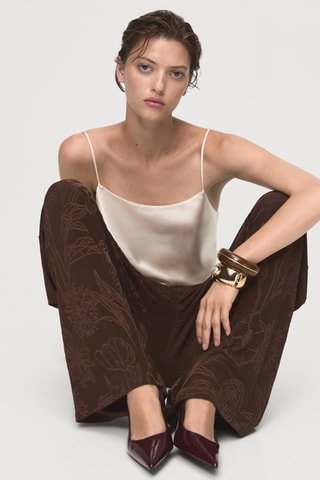 Pantalon jacquard fleuri droit - Marron