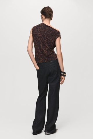 Haut léopard col asymétrique - Marron