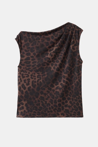 Haut léopard col asymétrique - Marron