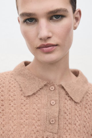 Pull-over maille ajourée col polo - Marron