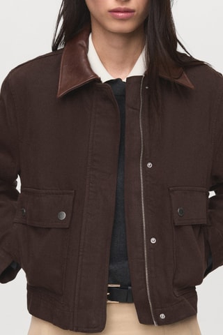 Parka en jean col en cuir synthétique - Marron