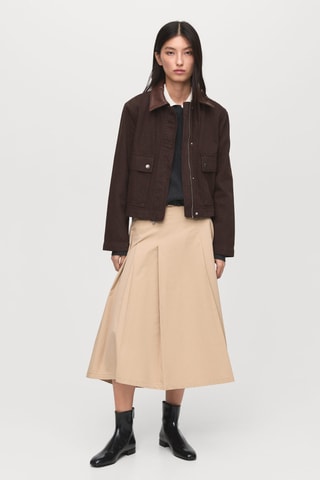 Parka en jean col en cuir synthétique - Marron