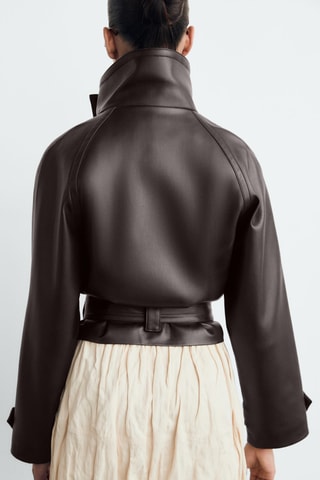 Veste maxi revers simili-cuir - Marron