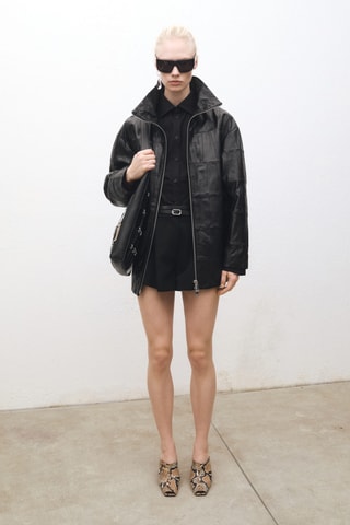 Manteau oversize en cuir patchwork - Noir