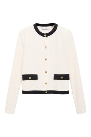 Cardigan coton éléments contrastants - Écru
