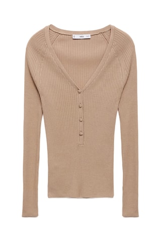 Pull-over côtelé col en V - Gris clair
