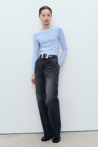 Pull-over maille fine manches longues - Ciel