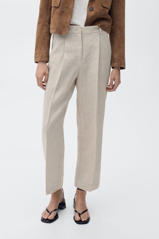 Pantalón lino pinzas - Beige