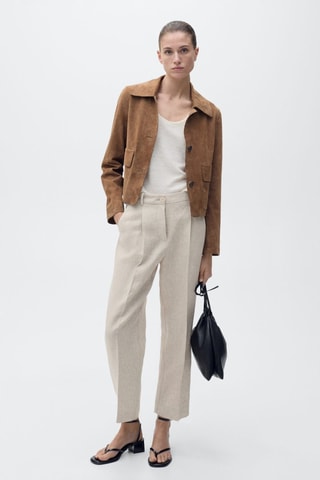 Pantalón lino pinzas - Beige