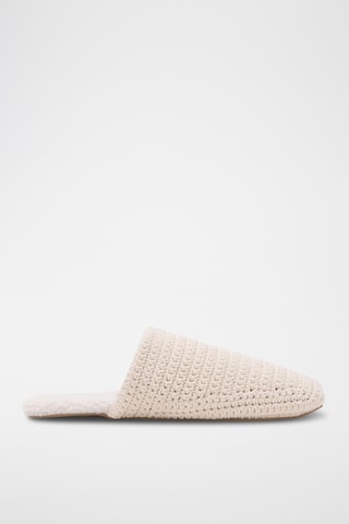 Chaussons ouverts à l'arrière crochet effet mouton - Blanc