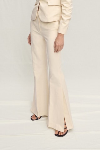 Pantalon de costume évasé en lin mélangé - Écru