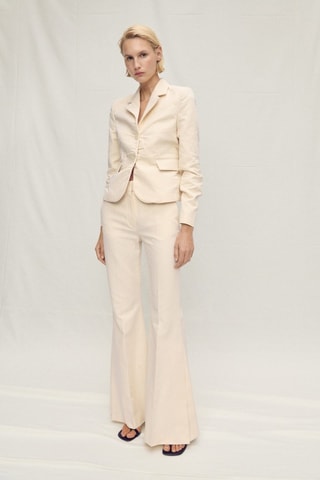 Pantalon de costume évasé en lin mélangé - Écru