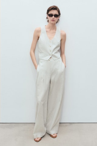 Pantalon de costume droit lin mélangé - Écru