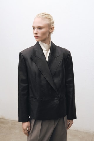 Blazer cuir double boutonnage - Noir