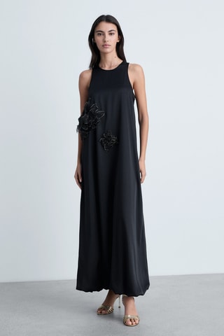 Robe satinée maxi - Noir