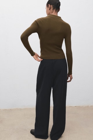 Pull-over maille côtelée col polo - Kaki