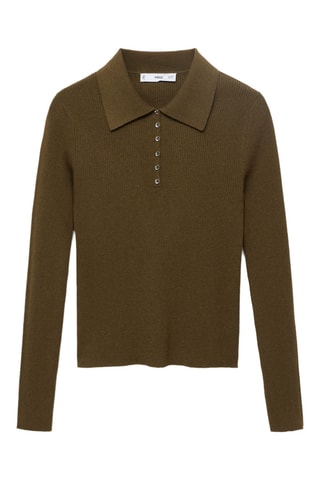 Pull-over maille côtelée col polo - Kaki