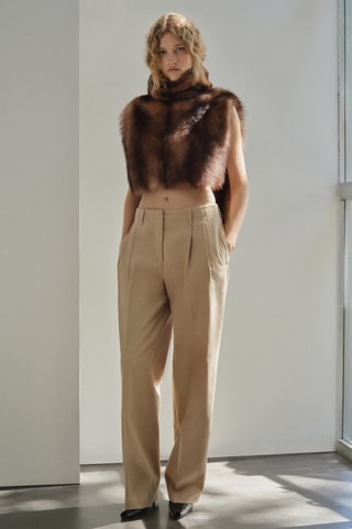 Pantalon denim droit à pinces - Beige