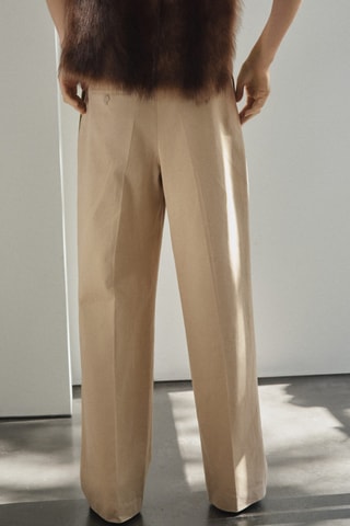 Pantalon denim droit à pinces - Beige