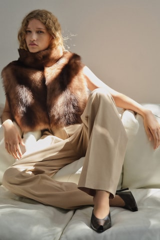 Pantalon denim droit à pinces - Beige