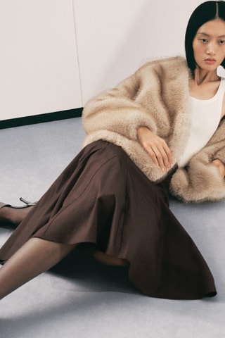 Manteau fausse fourrure à boutons - Écru