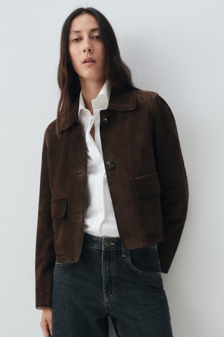 Veste courte 100 % daim - Marron
