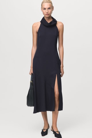 Robe col drapé ouverte - Bleu marine