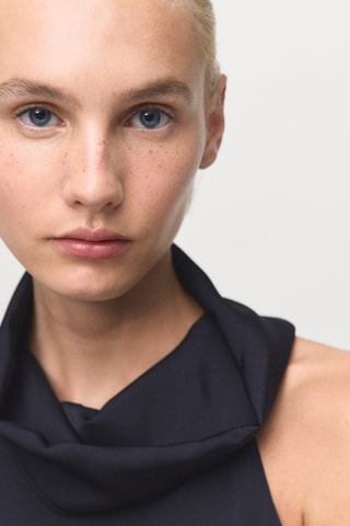 Robe col drapé ouverte - Bleu marine