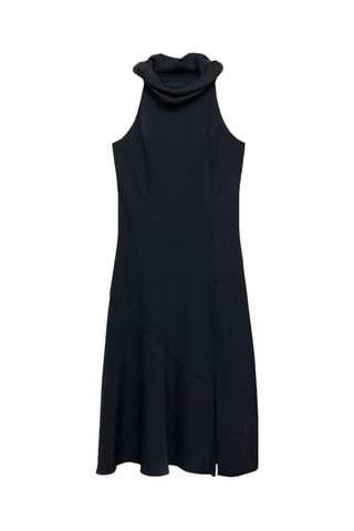 Robe col drapé ouverte - Bleu marine