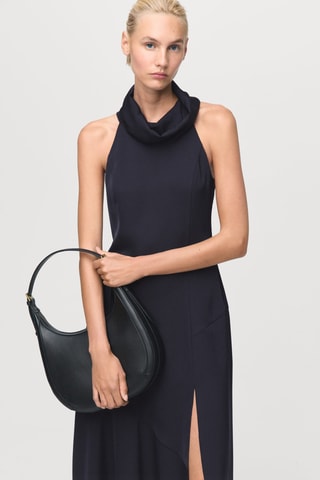 Robe col drapé ouverte - Bleu marine