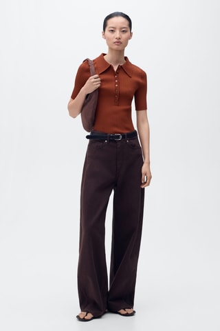 Pull-over maille côtelée col polo - Rouge