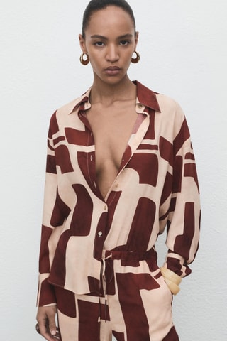 Chemise à imprimé géométrique - Écru