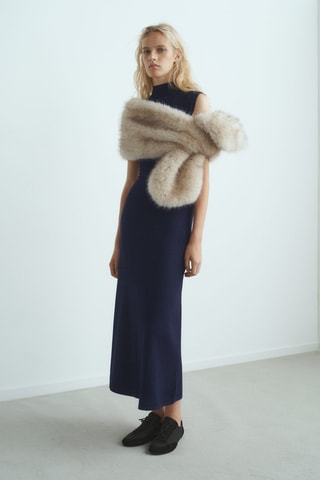 Robe maille col montant - Bleu marine
