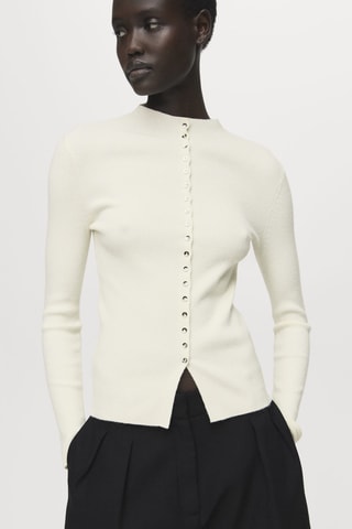 Cardigan maille fine côtelée - Écru