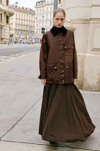 Parka à col en velours côtelé effet ciré - Marron