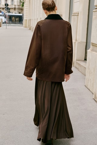 Parka à col en velours côtelé effet ciré - Marron