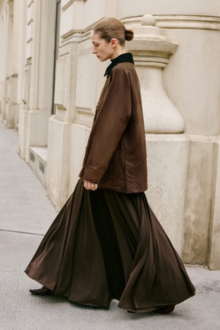 Parka à col en velours côtelé effet ciré - Marron