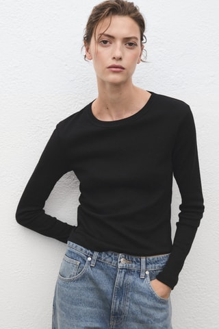 T-shirt coton manches longues - Noir