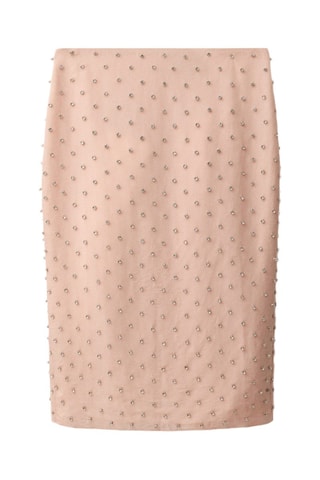 Jupe midi ornements cristaux - Rose clair
