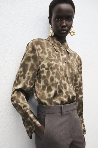 Chemise satinée imprimée - Marron