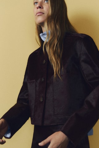 Veste en cuir et fausse fourrure à poches - Bordeaux