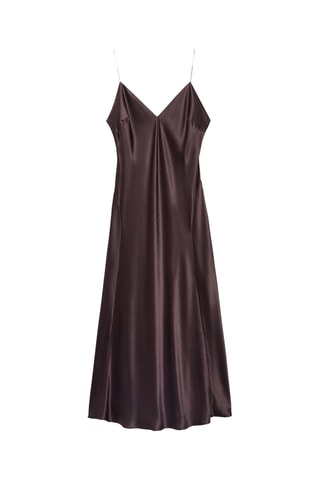 Robe satinée soie - Marron