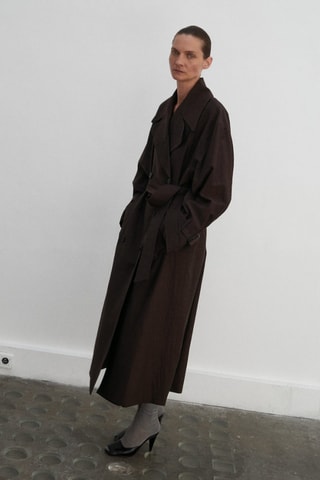 Trench long laine vierge - Marron