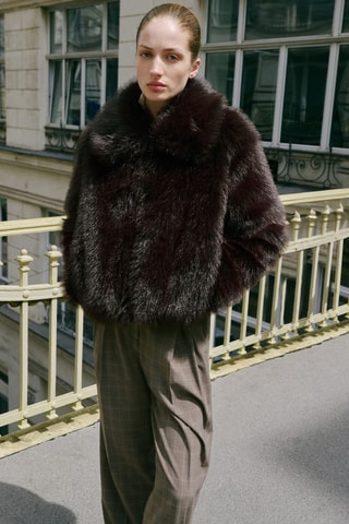 Veste fausse fourrure zip - Marron
